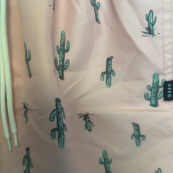 Aeropostale Mens Swim Trunks Medium, Pink with Green Cactus Patt - Picture 2 of 8
